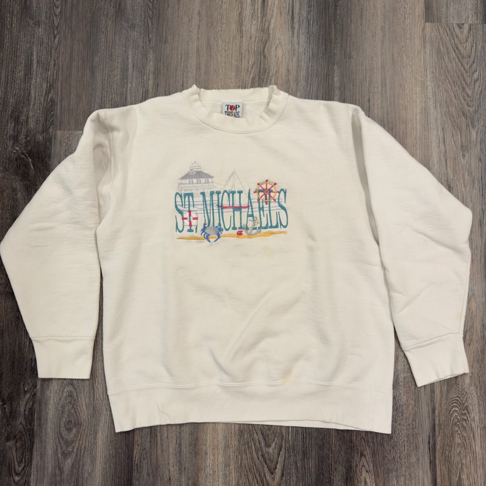 VTG St. Michael’s Top Threads‎ Crewneck Sweater White Made In USA (L)